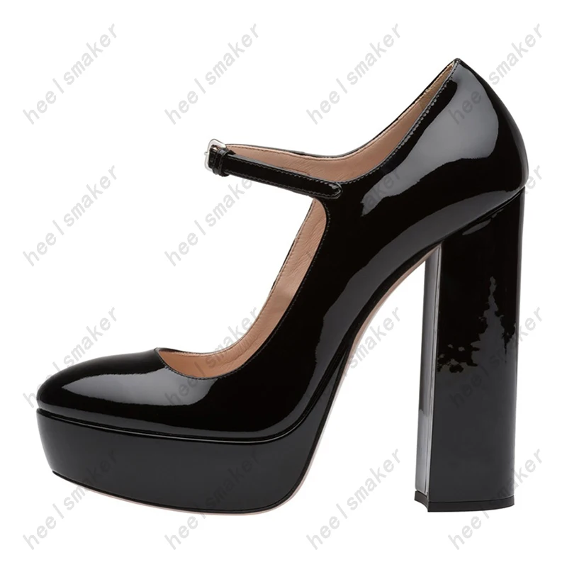 Sukeia Customize Color Handmade Women Pumps Shiny Patent Leather Round Toe Black Party Shoes Ladies US Size 5-15