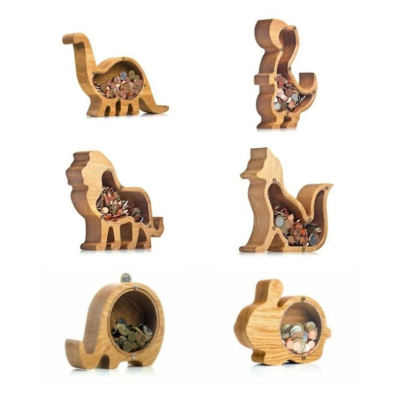 

Children Wooden Animal Model Piggy Bank Puzzle Toys Dinosaur Cat Coins Saving Box Educational Toys Personalized Home Decor Craft