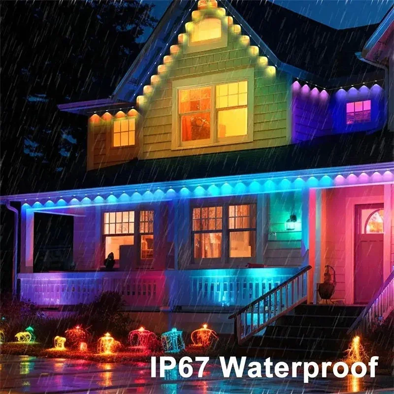 Permanent Outdoor Lights with App & Remote WIFI RGB Smart Eaves LED Lamp IP67 Waterproof Voice Control Music Sync Holiday Party