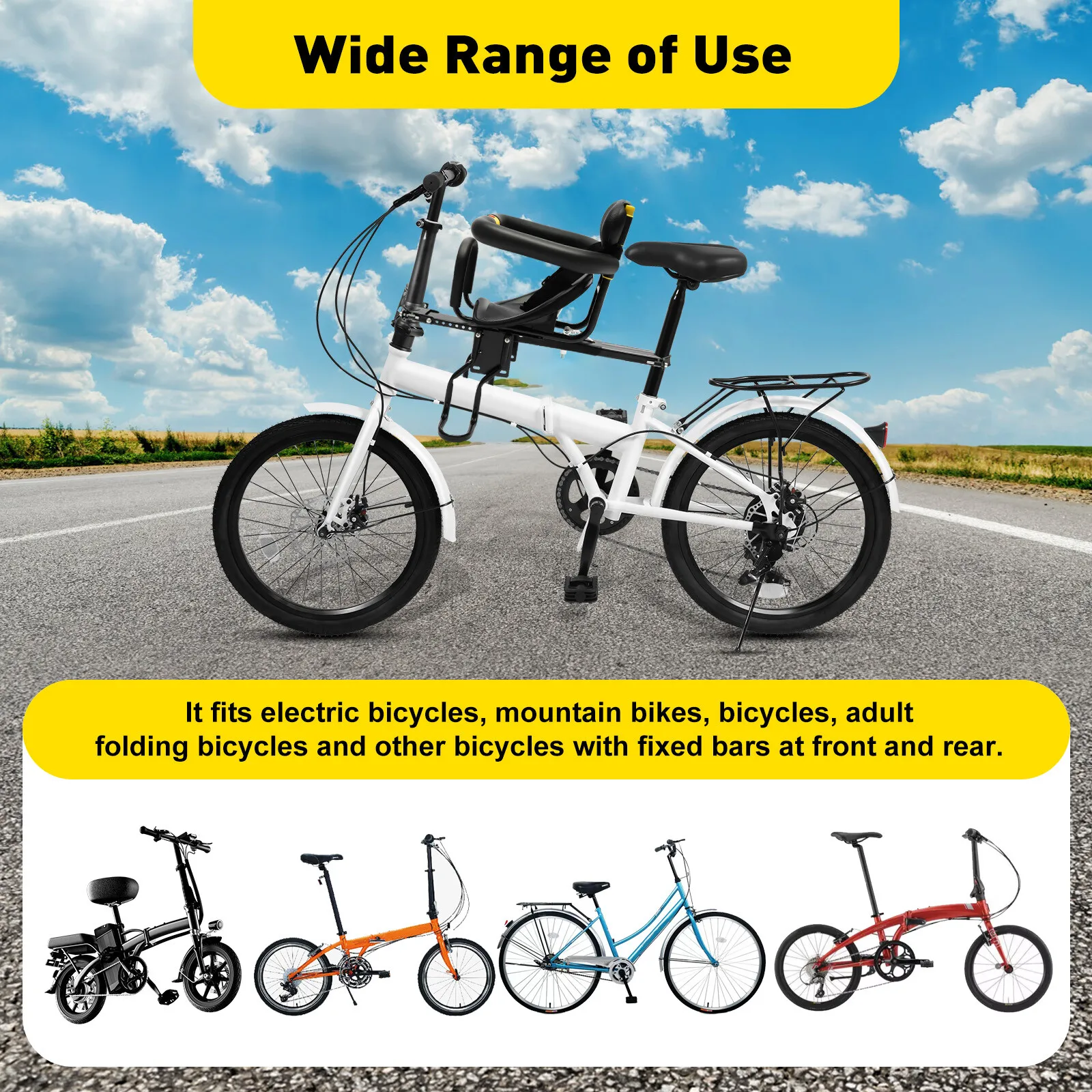 

Black Portable Bicycle Child Seat For Bikes Electric Cars Mountain Bikes Front Position With High Safety And Comfortable Design