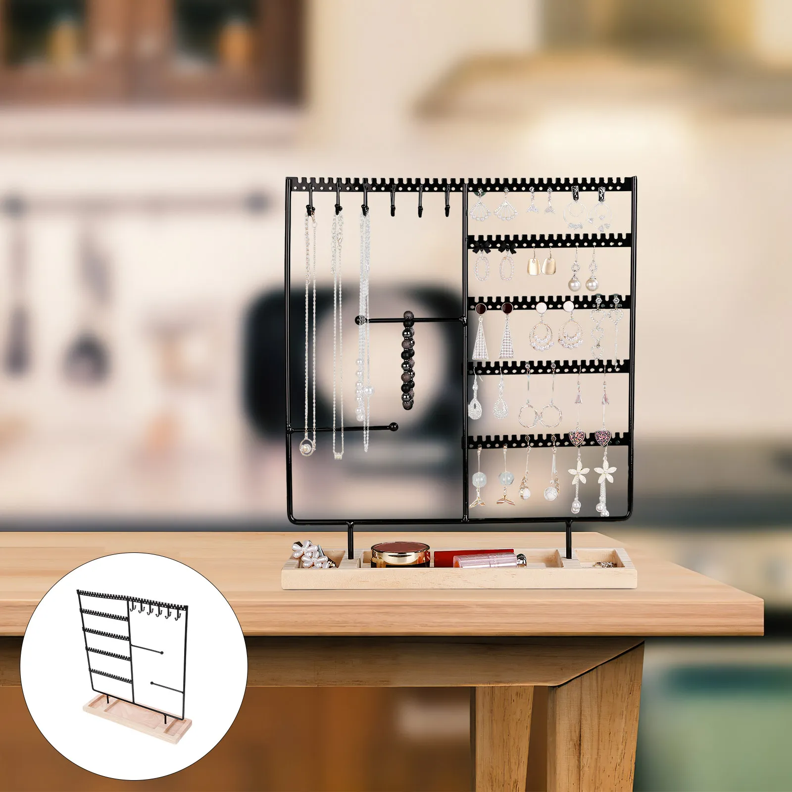 Premium Wooden Jewelry Display Stand Compact Lightweight Earring Holder Organizer for Personal Counter Tabletop