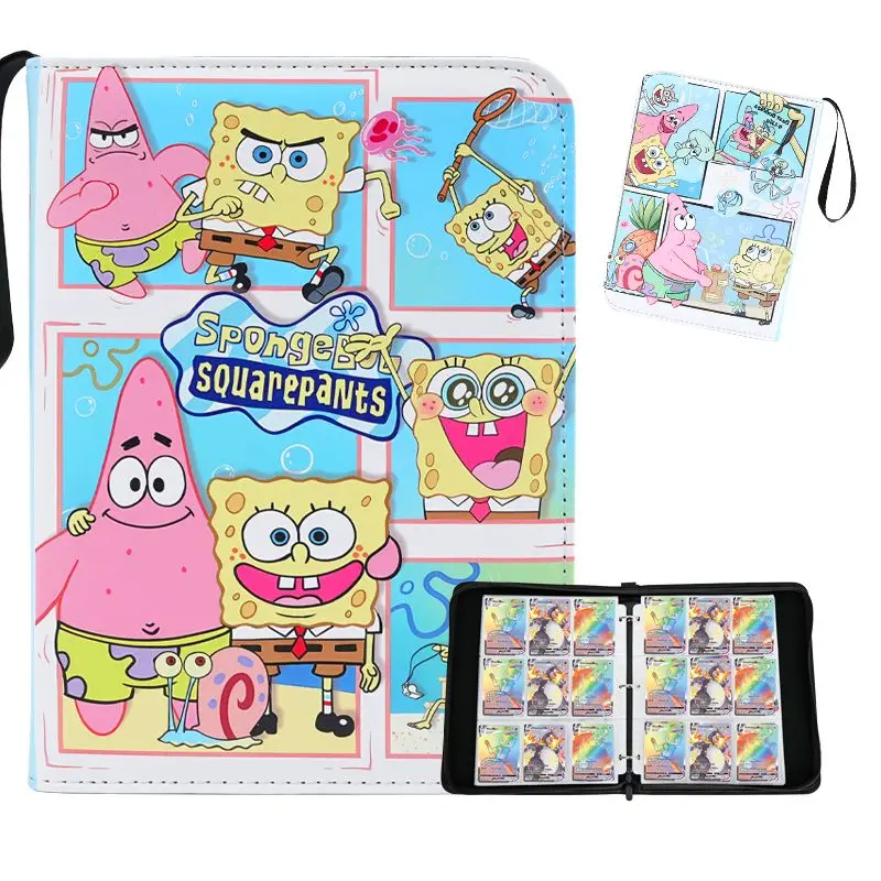 

Cute SpongeBob Print PU Leather Card Collector Album Zipper Closure Loose-leaf Card Organizer Portable Large Volume Storage Book