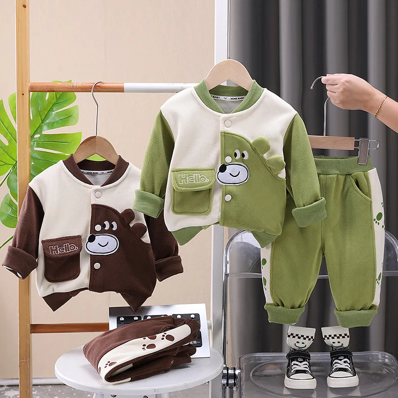 

Комплекты одежды для мальчиков, осенне-зимние детские бархатные пальто, брюки, спортивный костюм из 2 предметов для малышей, милые наряды, детские теплые спортивные костюмы для малышей