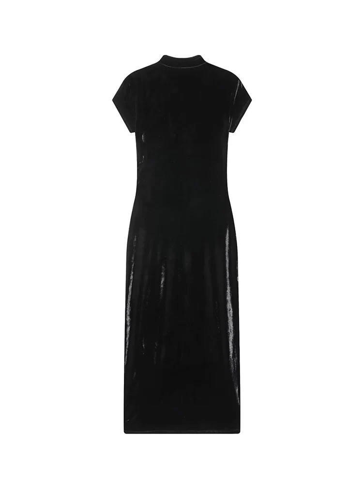 Frauen Elegante Lange Schlitz Qipao Kleid Retro Chinesischen Stil Cheongsam Kleid Schwarz Stehkragen Mode Schlanke Damen Party Kleid