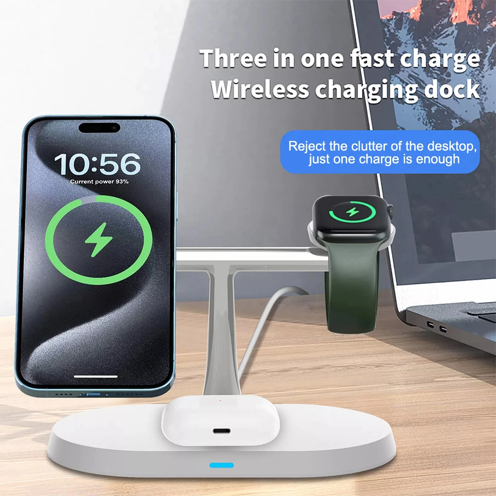 3 In 1 Magnetic Wireless Charger Stand for iPhone 16 15 14 13 12 Pro Max Apple Watch 7 6 SE 5 4 3 Charger Fast Charging Station