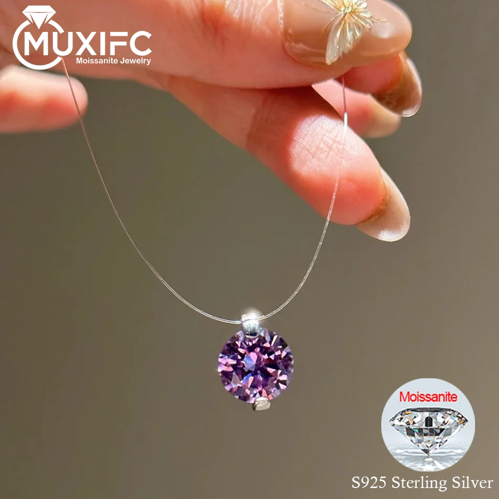

MUXIFC 0.5-5CT Colorful Moissanite Pendant Necklace for Women Transparent Fishing Line Choker 925 Sterling Silver GRA Jewelry