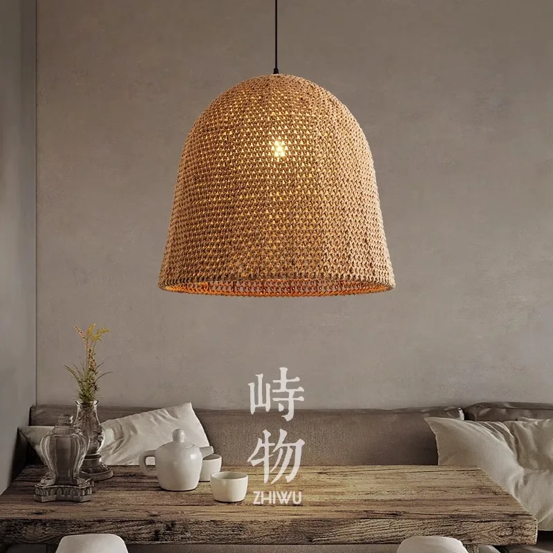 

Retro Hemp Rope Woven Restaurant Chandelier Bedroom Bar Island Table Ring Lamp Zen Tea Room Lighting Fixtures environmental