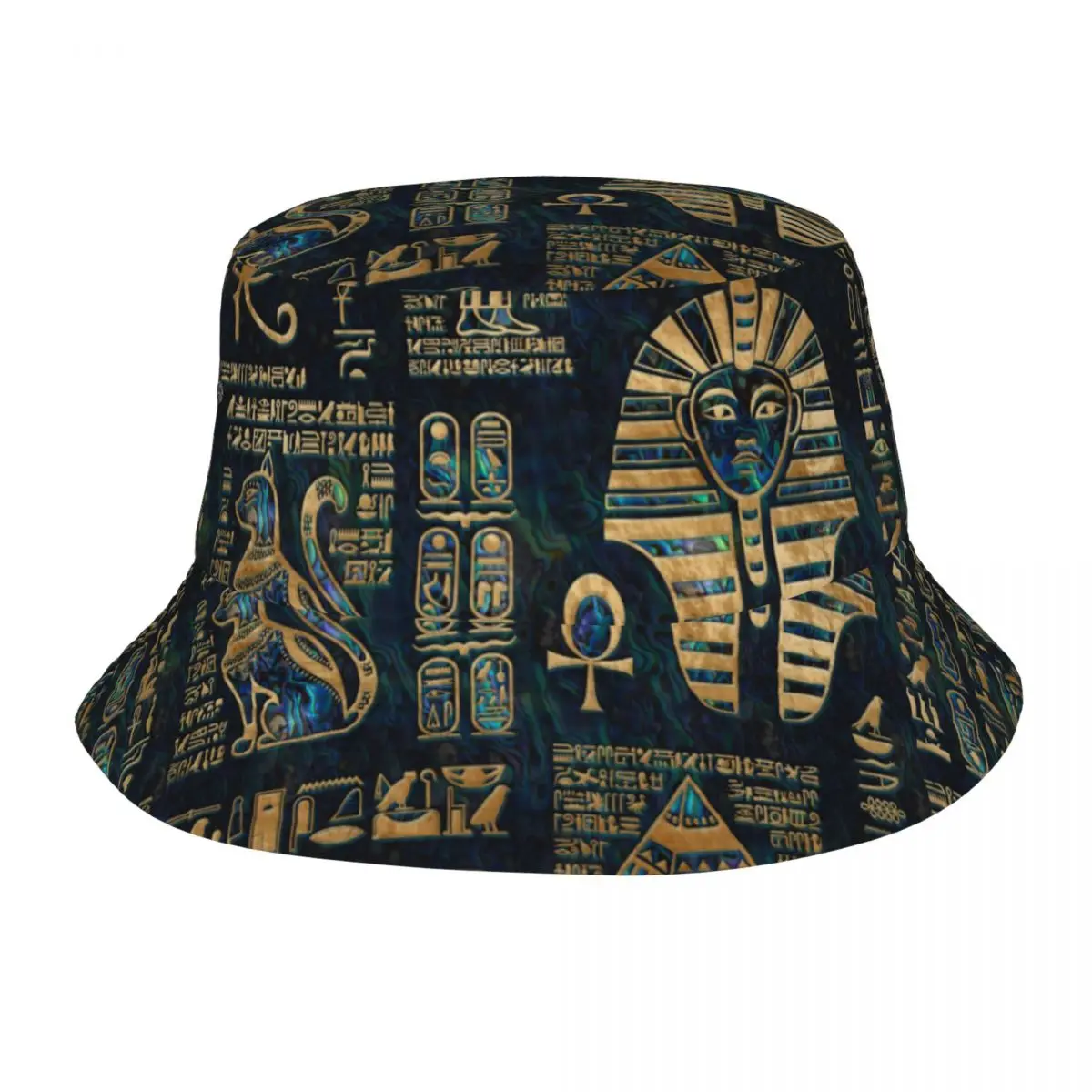 Egyptian Hieroglyphs And Deities Bucket Hats for Girl Beach Egypt Pharaoh Sun Hats Style for Outdoor Sport Fishing Caps Bob