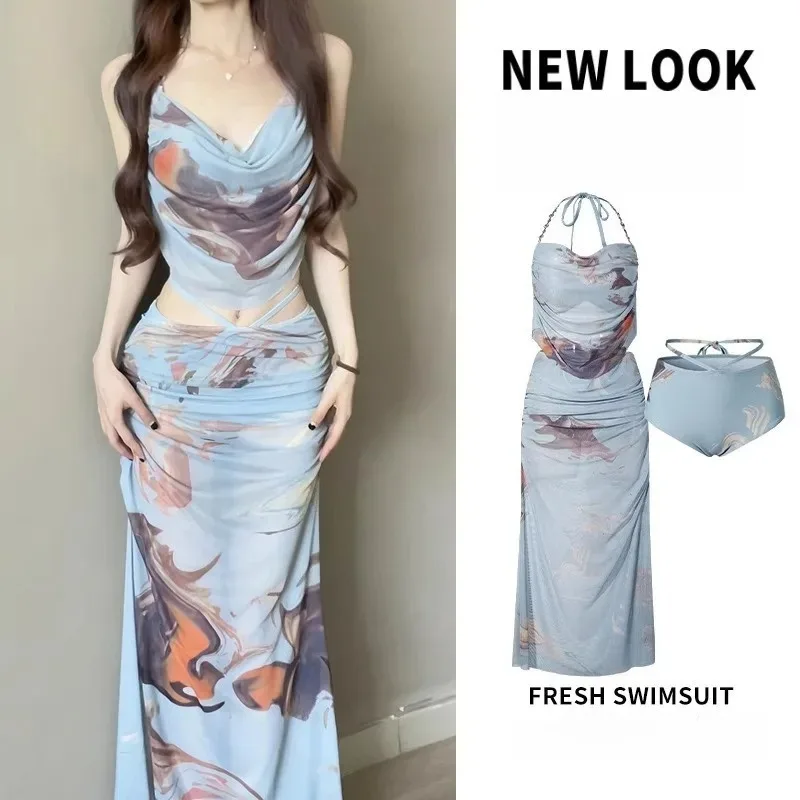 

Bikini Swimsuit for Women New Three-Piece Set with Long Skirt Sexy Push-Up Bathing Suits Beach Vacation Swimwear