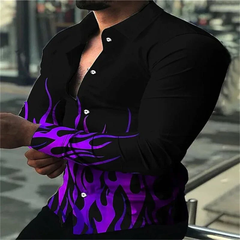 2024 New Pattern Long Sleeve Shirt Festival Party Men\'s Shirt Long Sleeve Top Fashion Casual Collar Open Collar Men\'s Shirt