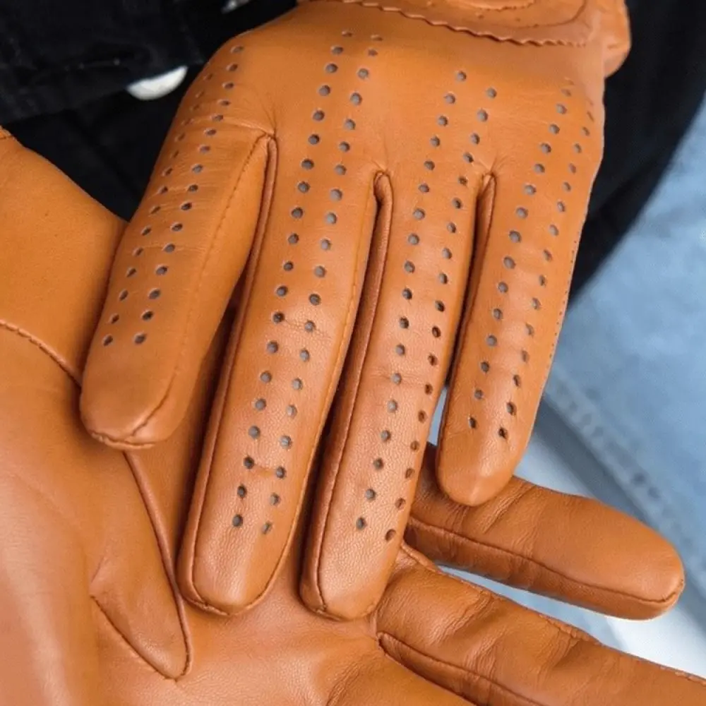 For Jiaotang Ladies Sheepskin Gloves Thin Perforated Retro Style Breathable Driving Motorcycle Cycling Spring Outdoor Mittens