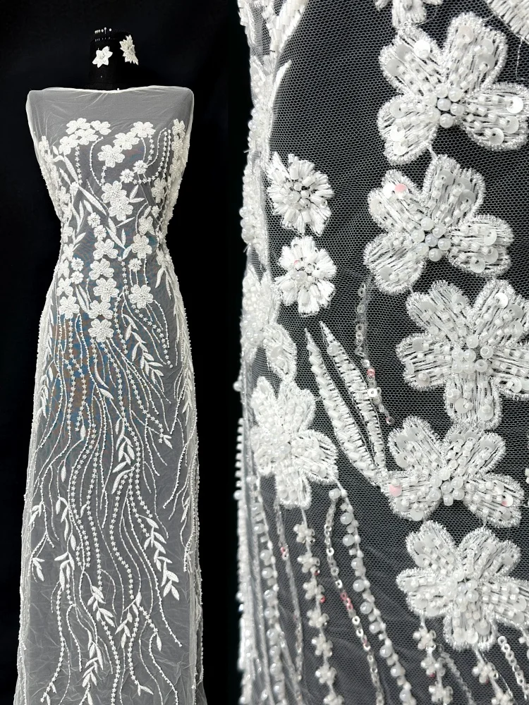 

Hot Sale African Beaded Lace Fabric French Bridal Sequin Lace Fabric Fashion Nigerian Tulle Lace Fabric Party Dress Sewing