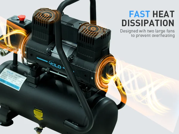 ضاغط هواء خالي من الزيت بسعة 2 جالون 1.0 حصان بحد أقصى 115 رطل لكل بوصة مربعة ضغط 65 ديسيبل فائق الهدوء لإصلاح السيارات طلاء رذاذ تضخم الإطارات