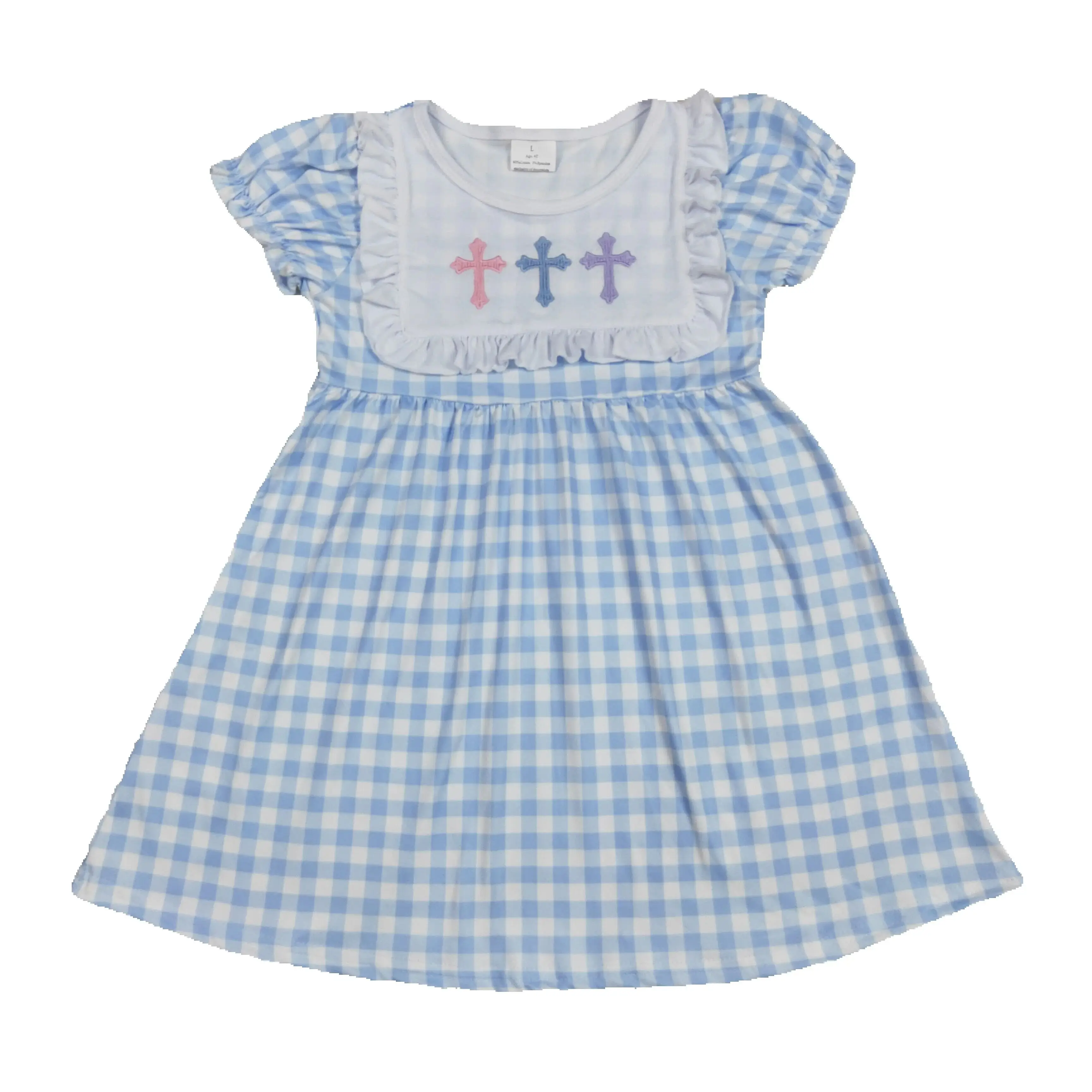 

GSD1522 RTS Girl easter dress cross embroidery girl spring dress