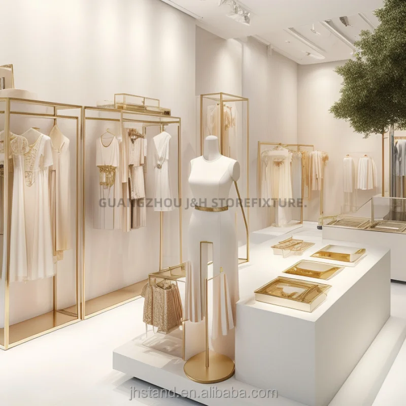 aangepast. Detailhandel Winkel Decoratie Ontwerp Aangepaste Display Rack Kledingwinkel Front Decor Mode Moderne Bruidswinkel Furn