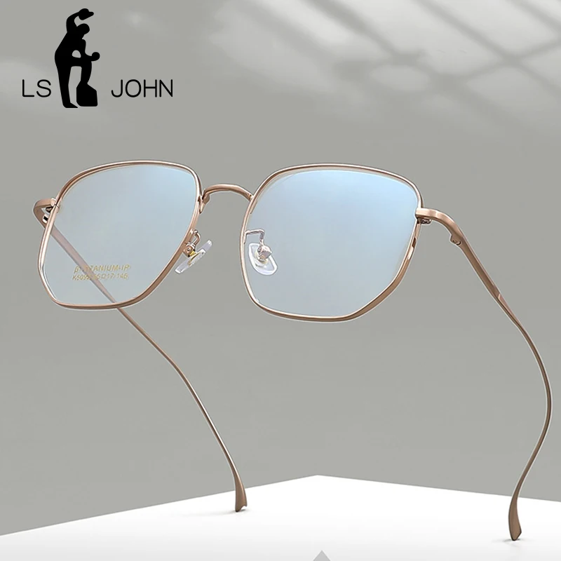 

LS JOHN Square Oversize Titanium Glasses Frames Women Korean Ultralight Optical Prescription Eyeglasses Men Brand Eyewear BS5092