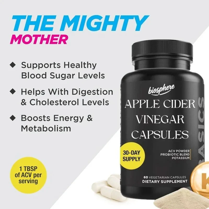 

Daily Apple Vinegar Capsules (1500mg) ACV Probiotics and Potassium - Supports Gut Digestive Health 60capsule