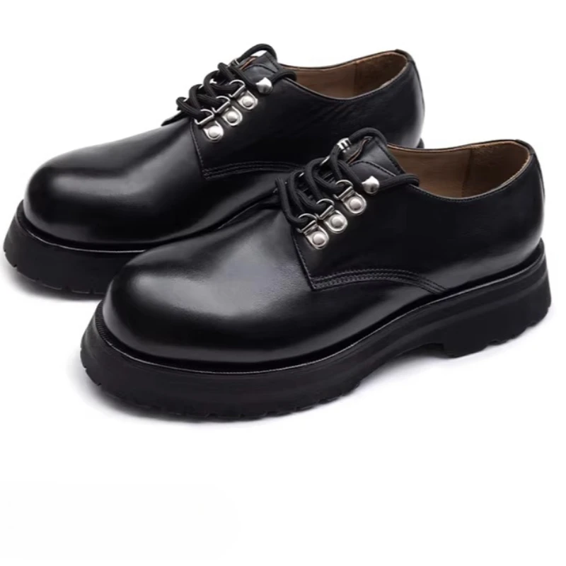 Genuine Leather Men's Dress Shoes Mountaineering Shoelace Buckle Breathable Lightweight Comfortable Height Increasing Derby Shoe