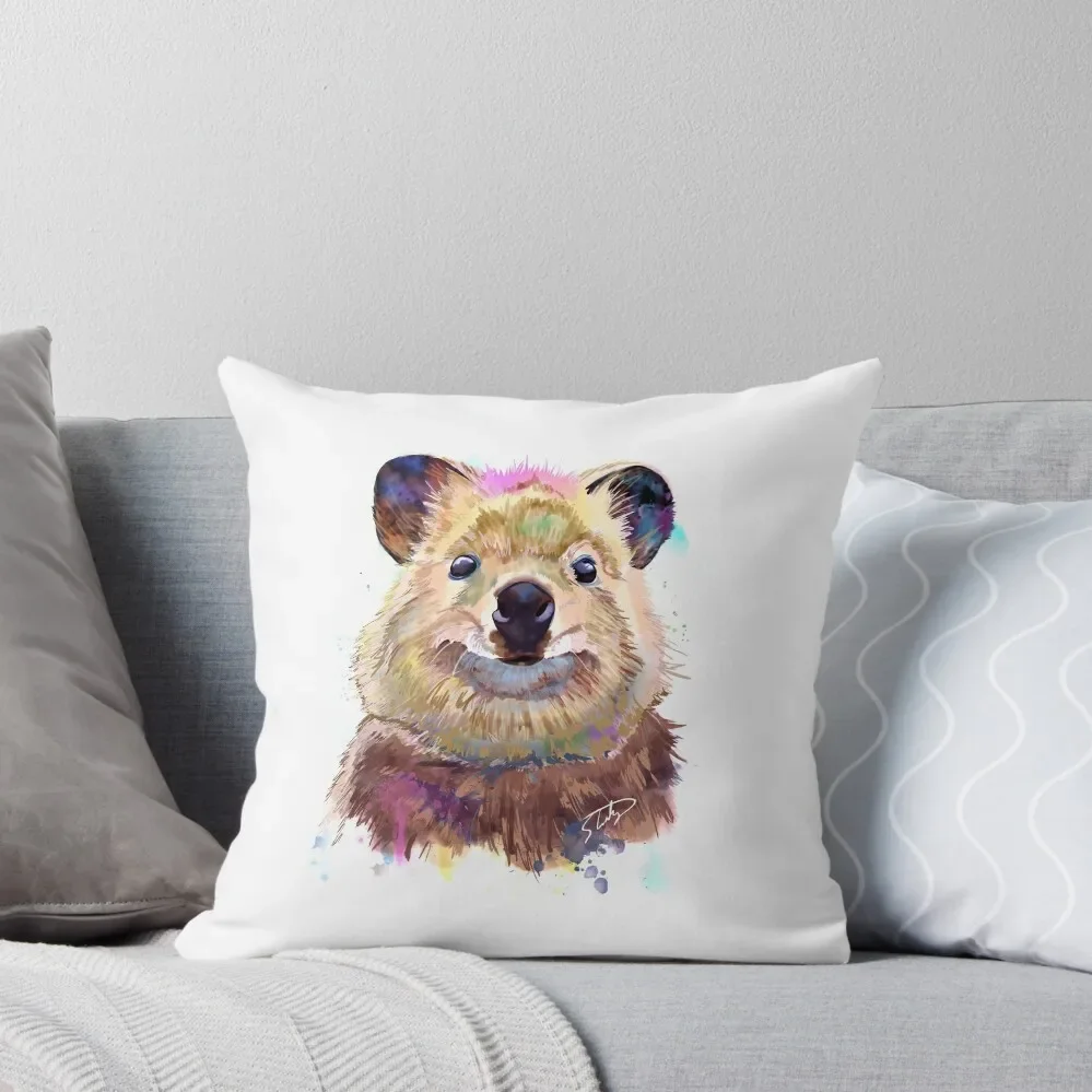 Smiling Quokka Splash Watercolor Throw Pillow Sofa Cover Covers For Sofas Cushion Child Plaid Sofa pillow