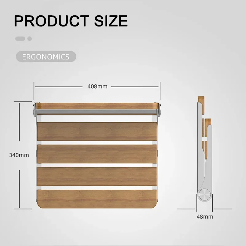 الحمام كرسي قابل للطي الحائط المخفية كرسي قابل للطي دش البراز مسند القدمين الخشبية للاستحمام توفير مساحة
