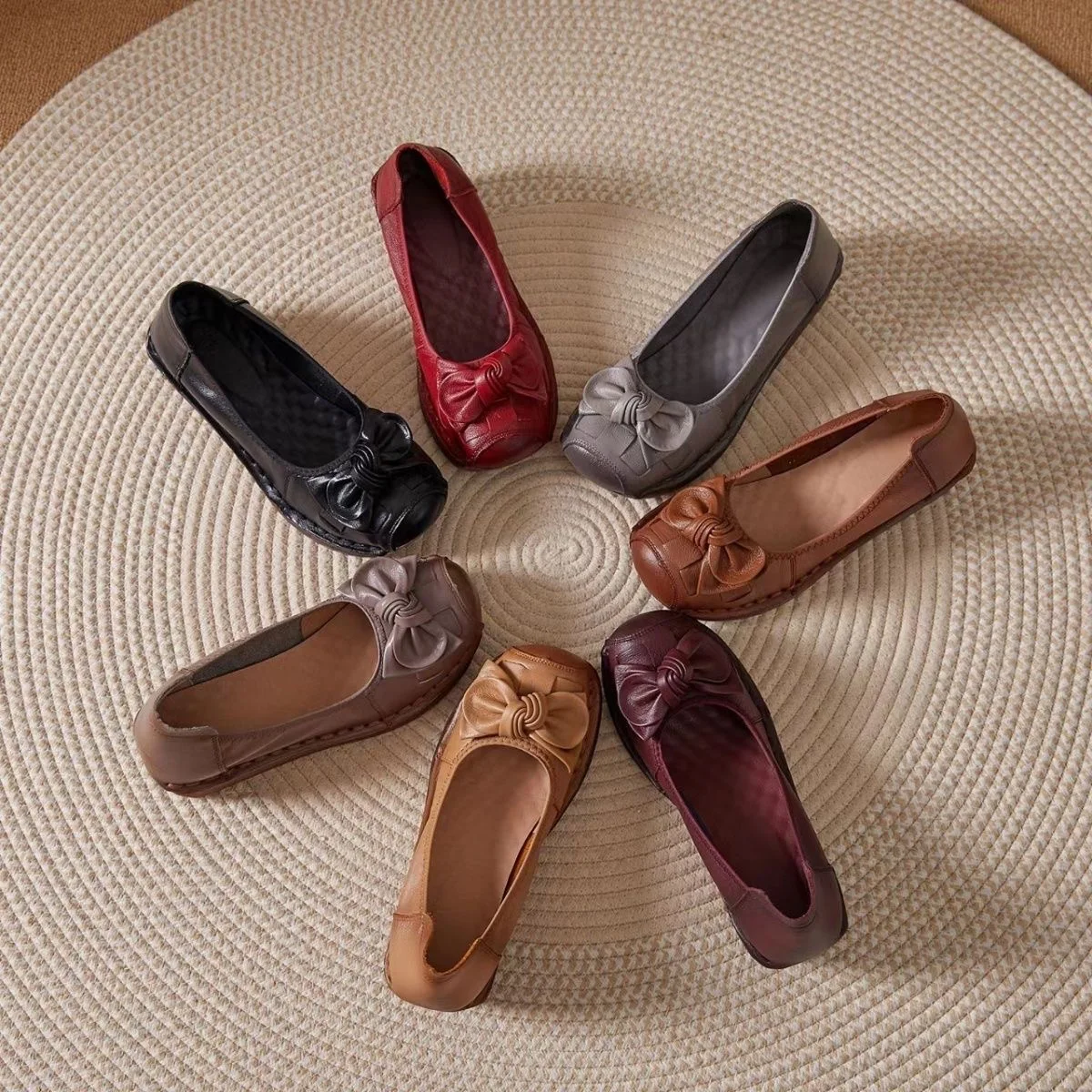 New Cowhide Slope Heel Women\'s Shoes Comfort Mother\'s Shoes Soft Sole Genuine Leather Shallow Mouth Women\'s Shoes