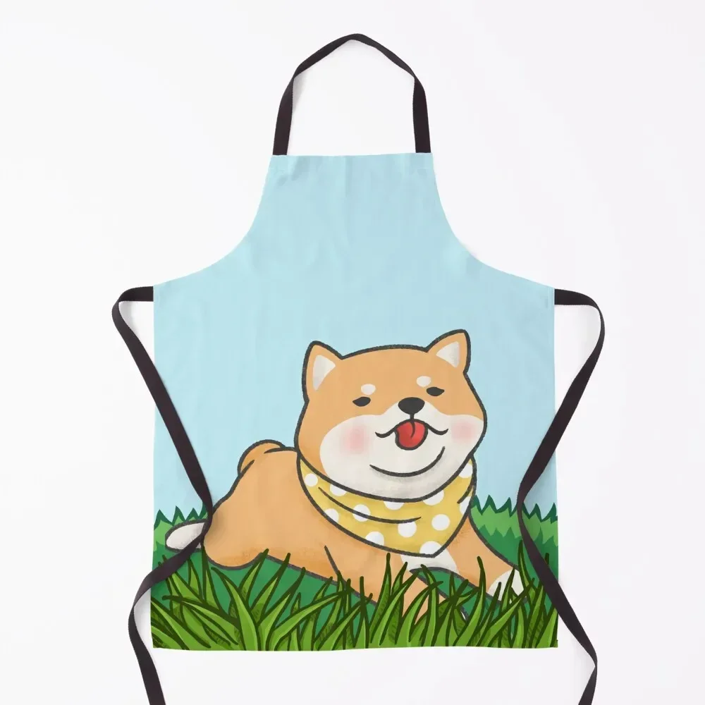 Copy of Kawaii Shiba Red Tongue relaxing on grass Apron Women's Dress waiter Apron