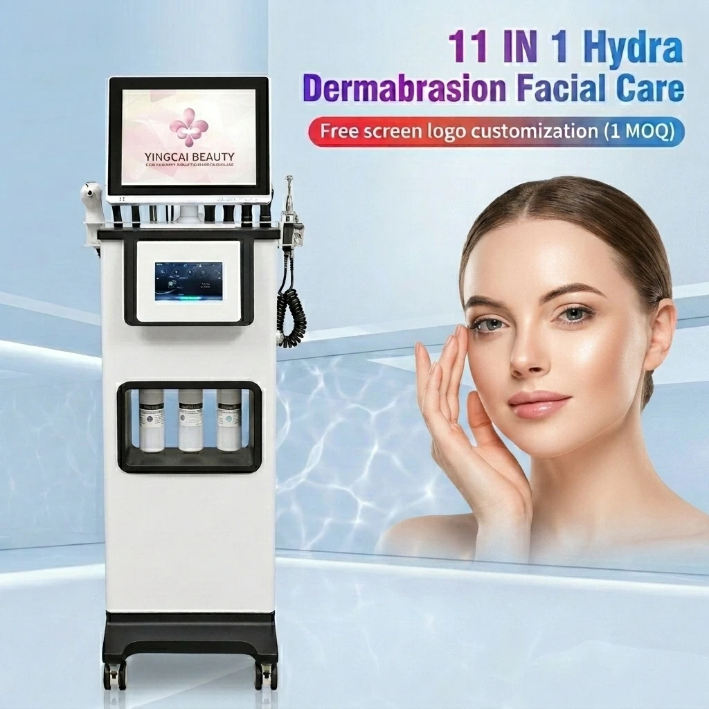 Standing SPA 11 En 1 H2o2 Hydro Skin Analyzer 90kpa Vacuum Hydra Dermabrasion Facial Oxygen Jet Hydro Facial Booster Machine