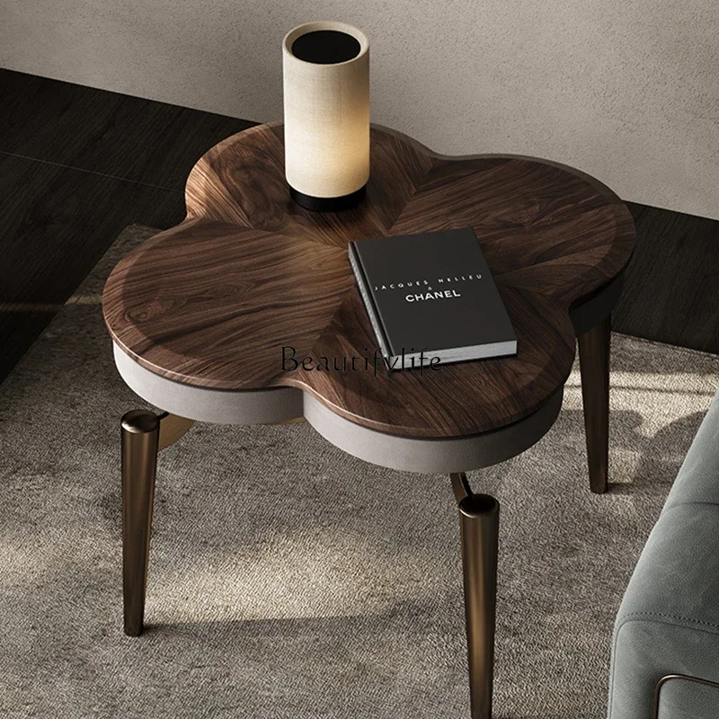 pg45Italian light luxury edge table high-end black walnut round corner table