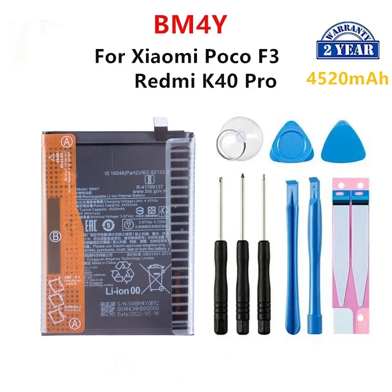 100% Orginal BM4Y 4520mAh Battery For  Xiaomi Poco F3 /Redmi K40 Pro/ K40 Pro  Phone Replacement Batteries+Tools