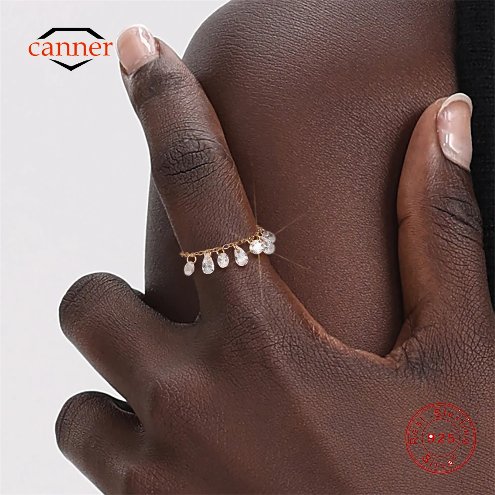 

CANNER 925 Sterling Silver Minimally Classic Zircon Adjustable Ring Chain For Women Ins 18K Gold Chain Ring anillos de mujer