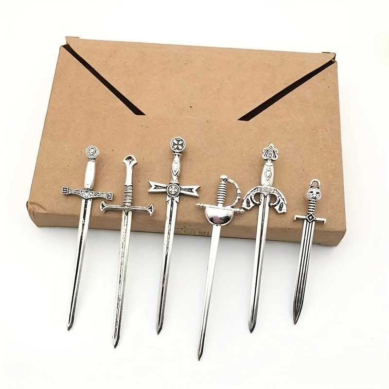 6pcs/set Antique Swords Knife Bookmark Set Retro Charms Metal Book Marks Reading Book Clips Markers Craft Supplies