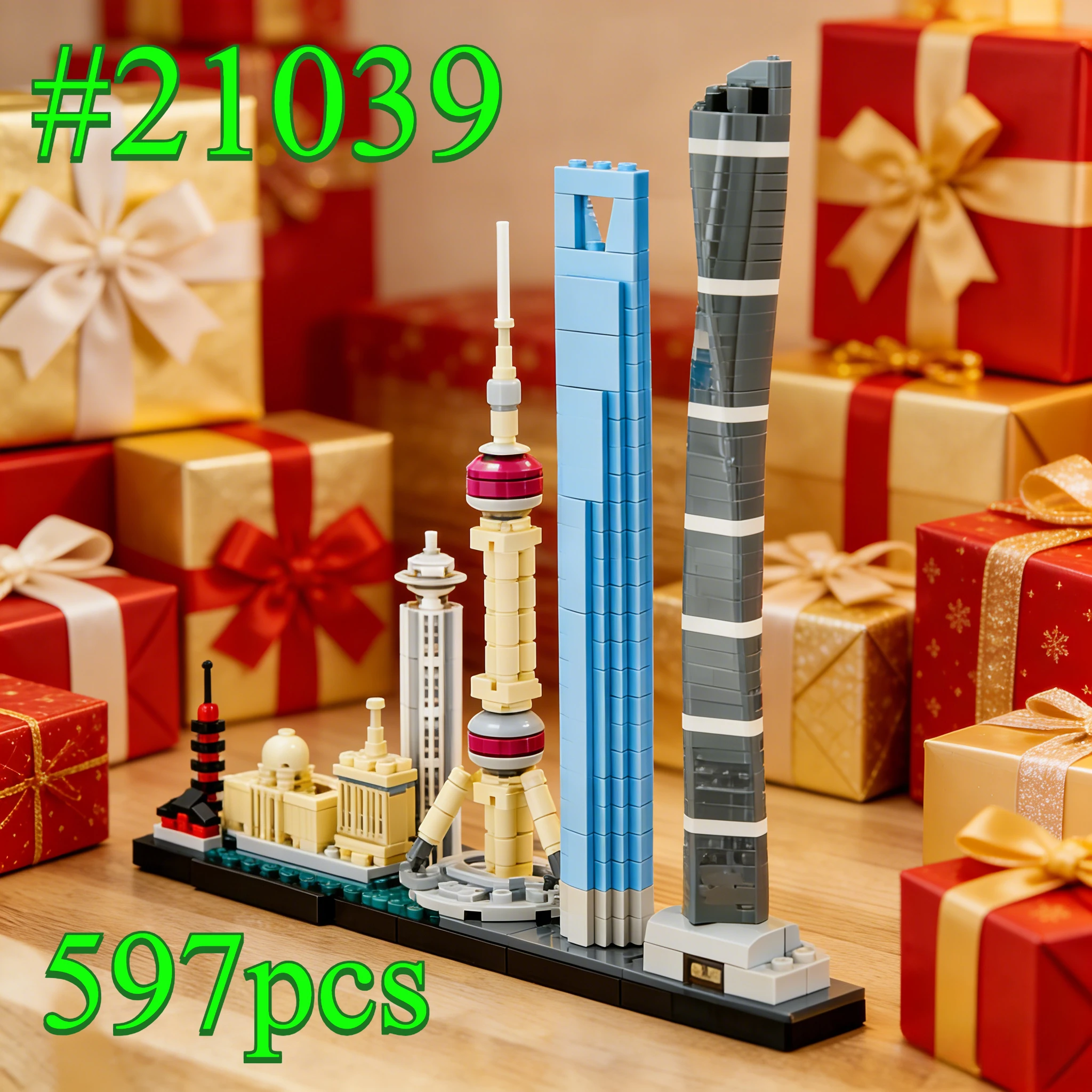 

Наборы строительных блоков Landmark Buildings in Shanghai 21039, подходящие для рождественских подарков, совместимые с частицами Legoed, 597 шт.