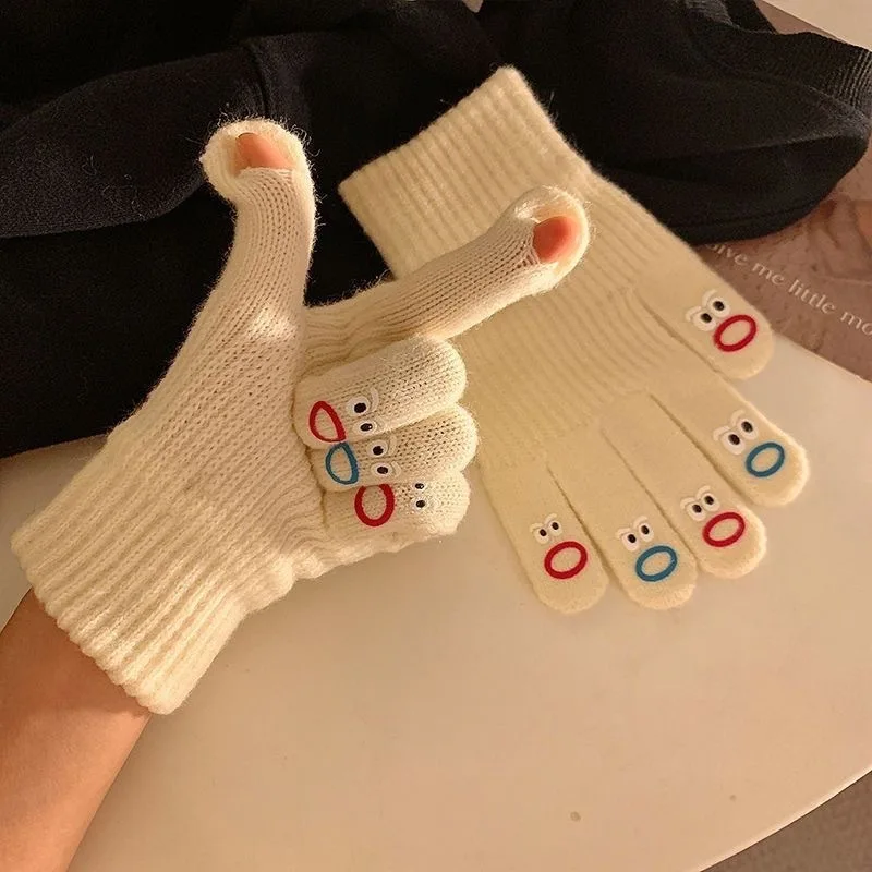 Mouth monster gloves five-finger cute korean woolen thickened warm knitted gloves riding autumn and winter touch screen