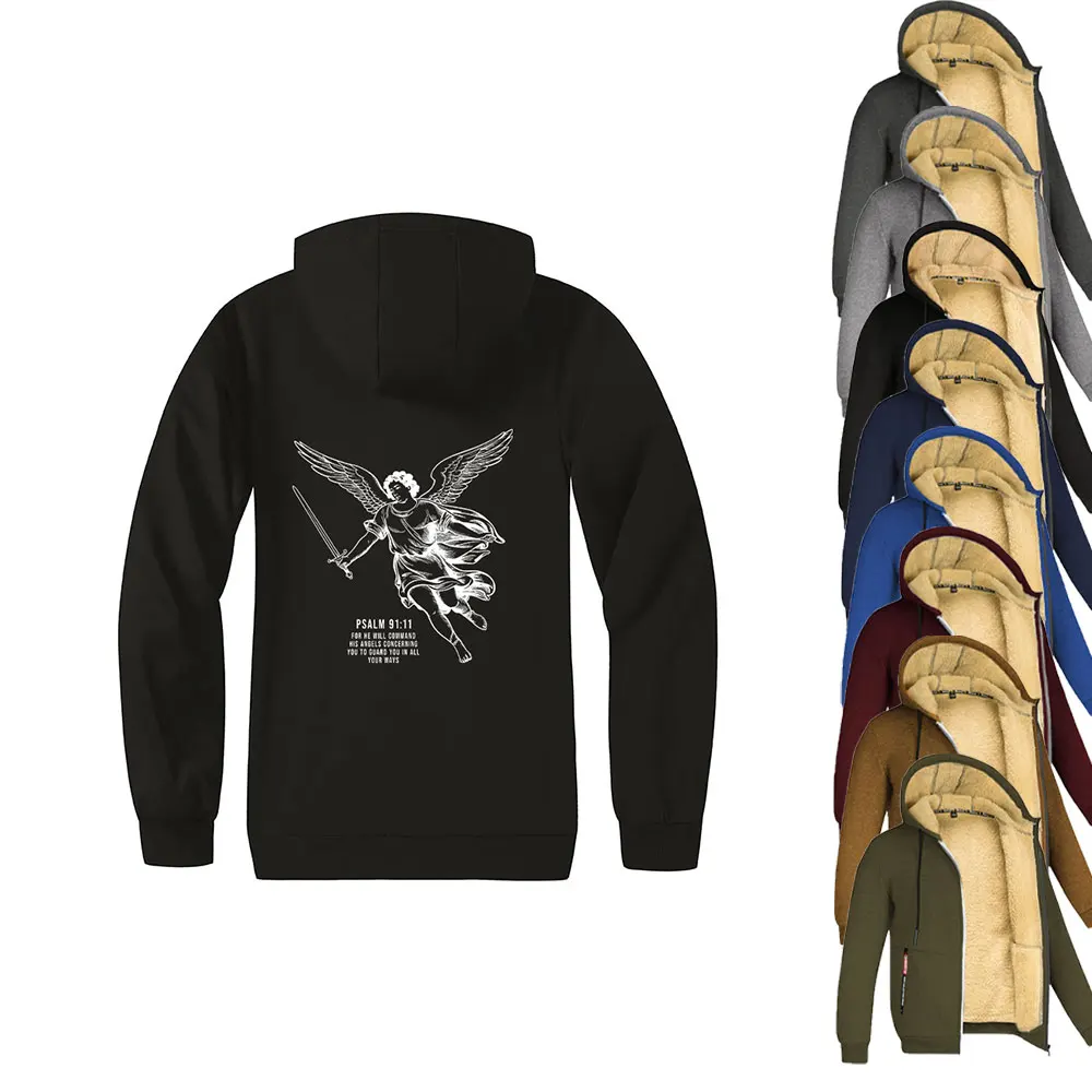 

Зимние мужские куртки на плюшевой подкладке с принтом меча, кардиган на молнии, ветрозащитная толстовка с капюшоном, одежда высокого качества, топы