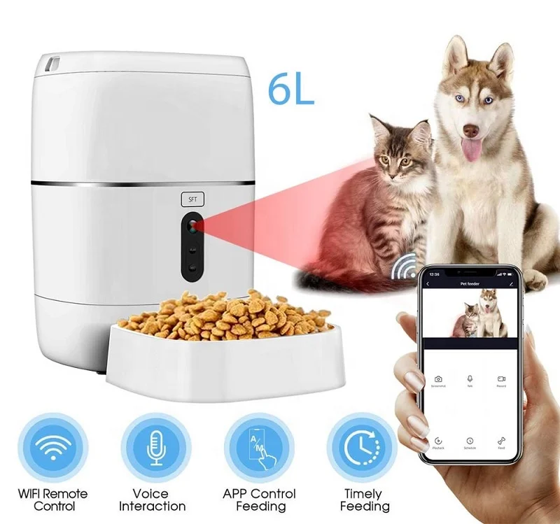 6L Capacity Tuya Smart Life App Control Wifi Automatic Pet Feeder With 1080P Camera