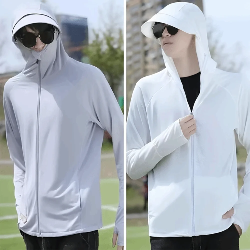 Ropa de protección solar de tela elástica, ropa de protección UV transpirable de secado rápido con sombrero grande, ropa de abrigo fina Anti-UV