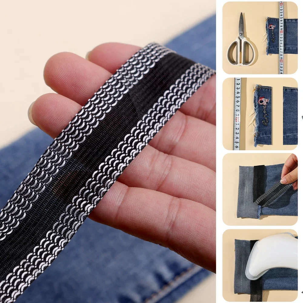 ذاتية اللصق بانت لصق الشريط السراويل السراويل حافة الجينز الملابس طول تقصير إصلاح الحديد على هيم أشرطة DIY بها بنفسك الخياطة اكسسوارات