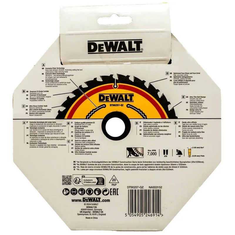 DEWALT DT90257 Circular Saw Blade 2X 184mm*20/16mm 24T Carpentry Dedicated Woodworking Cutting Disc Dewalt DT90257-QZ