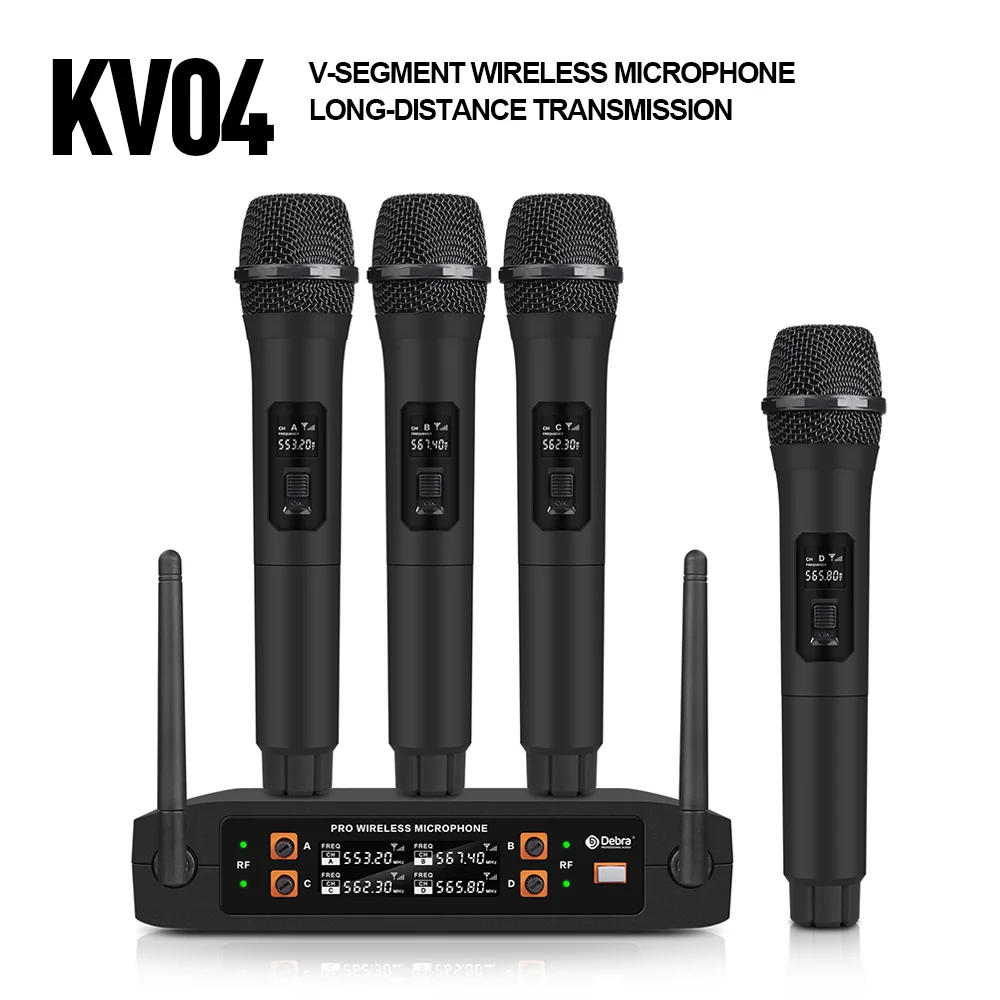 

Debra KV04 Wireless Microphone System 4 Channel For Stage Performance Singing Karaoke KTV Home Recording