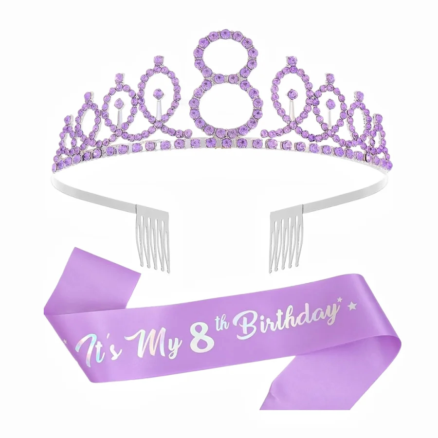 2-teiliges Set Geburtstagskrone und Schärpe für Frauen und Mädchen, 3. 4. 5. 6. 7. 8. 9. 10. Geburtstag, Party-Dekorationen und Geschenke – Detail 2