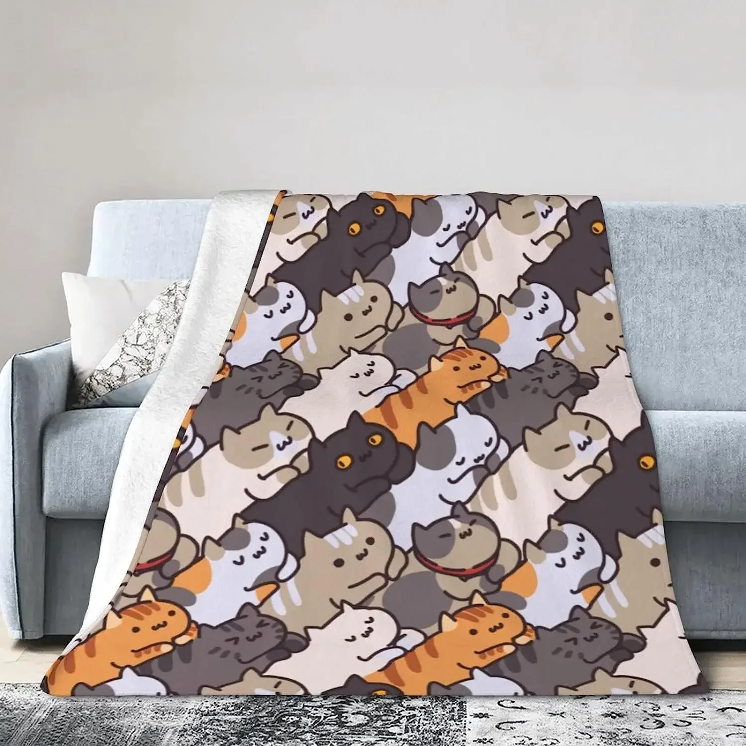 Cartoon Cat Throw Blanket Soft Fleece Blankets Plush Comfy Microfiber Throws Decor for Home Bed Couch Living Room Sofa