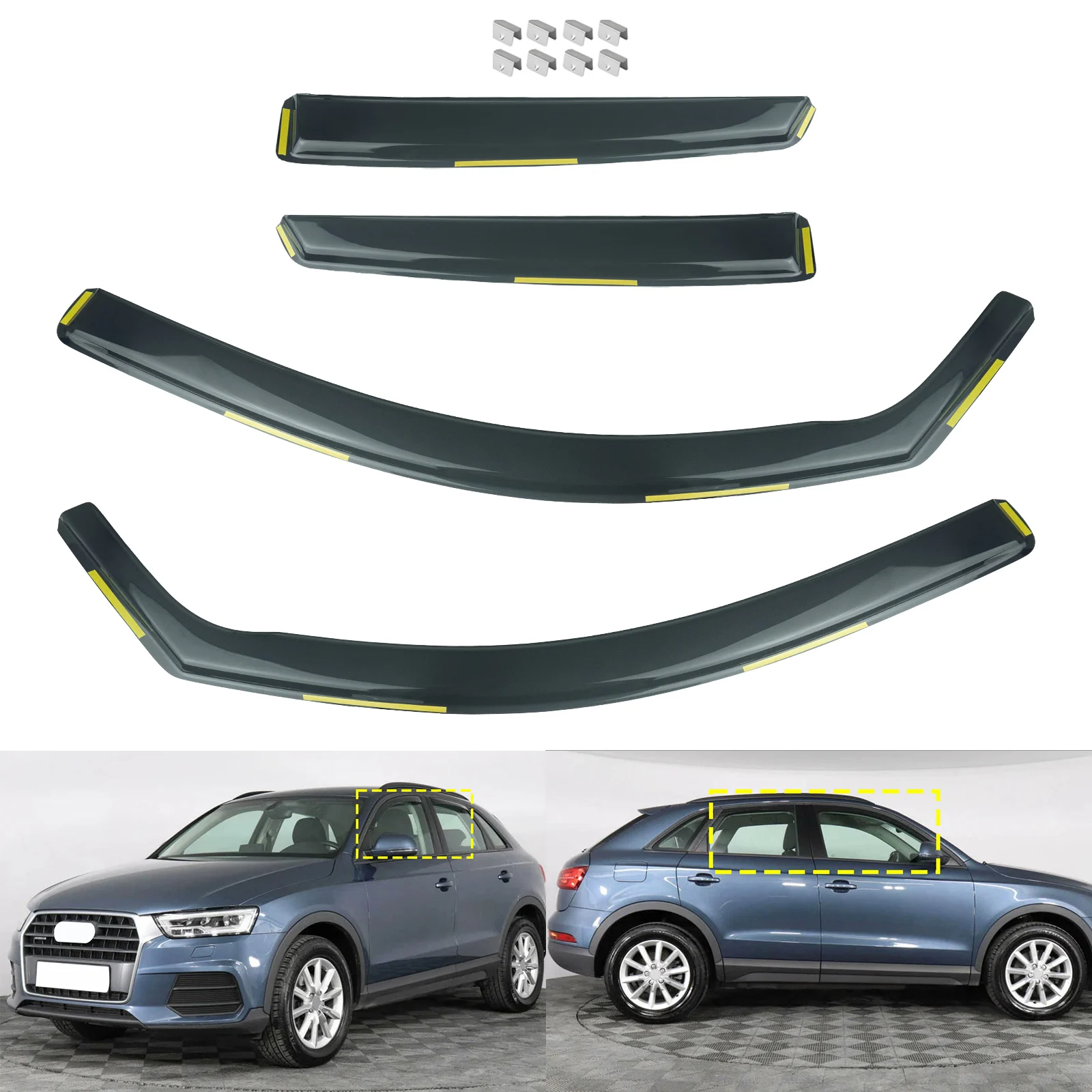 4pcs Wind Deflectors Edgevisors Tint For Audi Q3 RSQ3 8U MK1 5-Door SUV 2011-2018 Auto Window Wind Rain Sun Guard Deflector