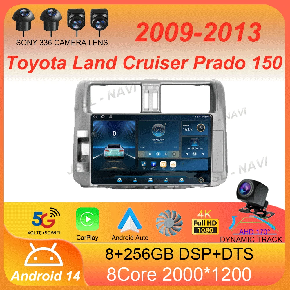 

For Toyota Land Cruiser Prado 150 2009-2013 Android 14 Carplay Car Radio Multimedia Video Player Navigation Stereo Head Unit DSP