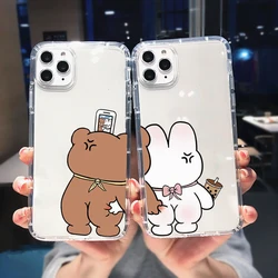 Funny Cartoon Pinch Butt Bear Rabbit Couple Case For iPhone 14 15 Pro Max 11 12 13 XR XS Shockproof Clear Soft Phone Cover Shell