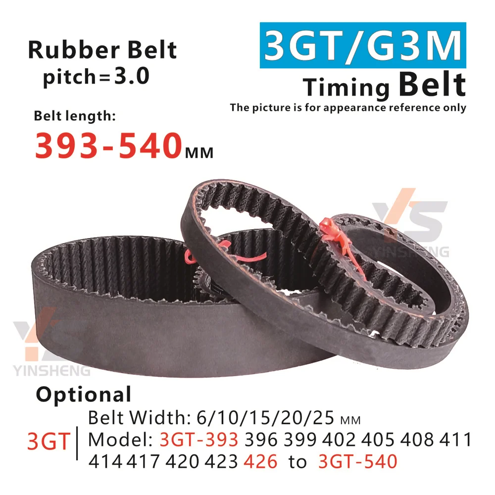 

393-540mm, 3GT Timing Belt, Model from 3GT-393/396/399/402/405/408/411/414/417/420/423 to 3GT-540, G3M Synchronous tooth Belt