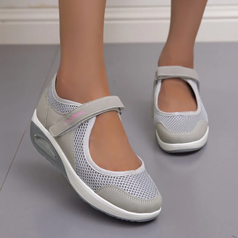 Cushion Platform Sneakers Women Breathable Mesh Spring Summer Casual Shoes Woman Plus Size Ankle Strap Flats Zapato Mujer