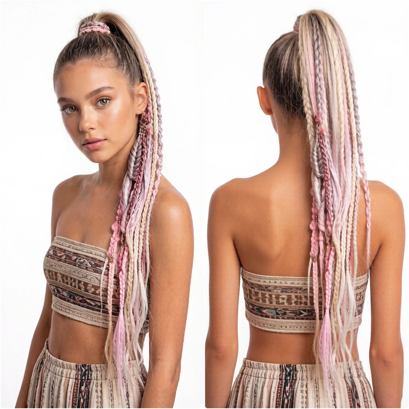 

Boho Dreadlock Hair Accessories Ponytail Hair Colorful Braided Hair Pieces With Beads for Hippie Halloween Carnival Wig