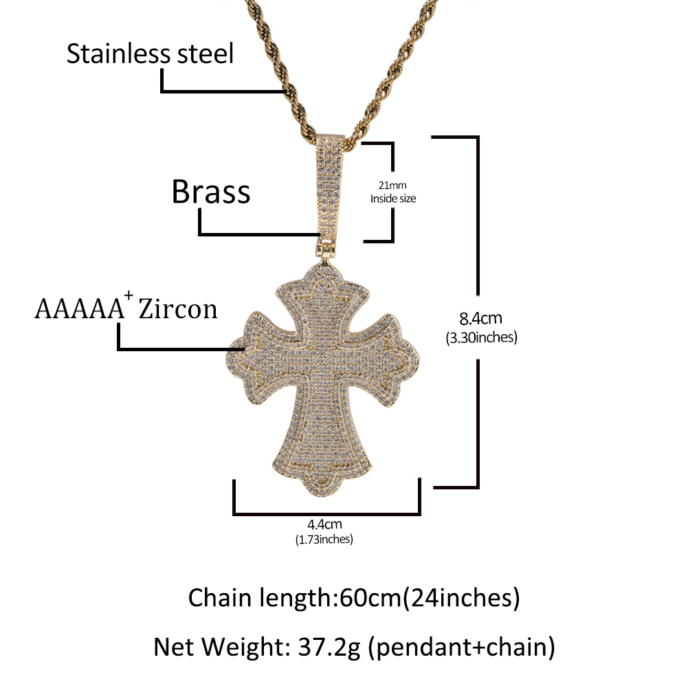 UWIN Iced Out Cross Pendant Necklace Pave Setting Cubic Zircon Gothic Style Religious Jesus Charms Necklaces Fashion Jewelry