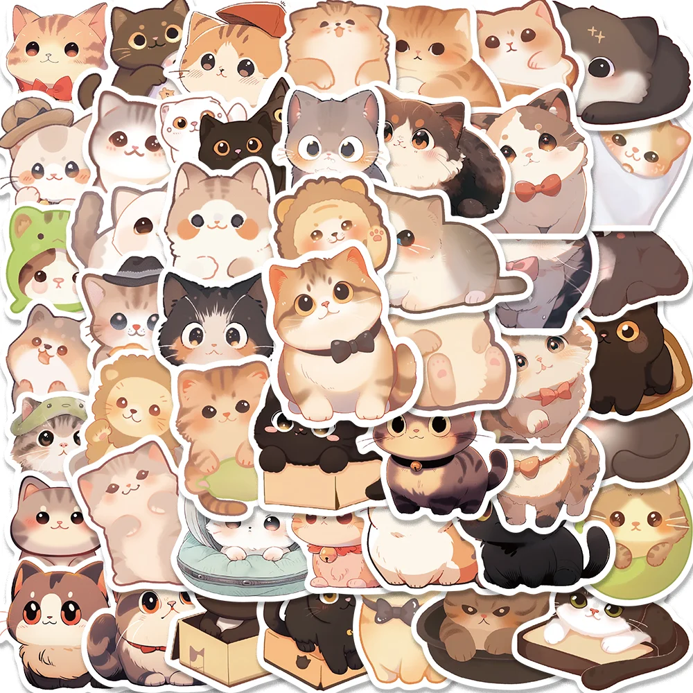 

50pcs Kawaii Kitten Cats Stickers for Envelope Diary Phone Case Suitecase Guitar iPad Cartoon Waterproof Children's Gift Toy