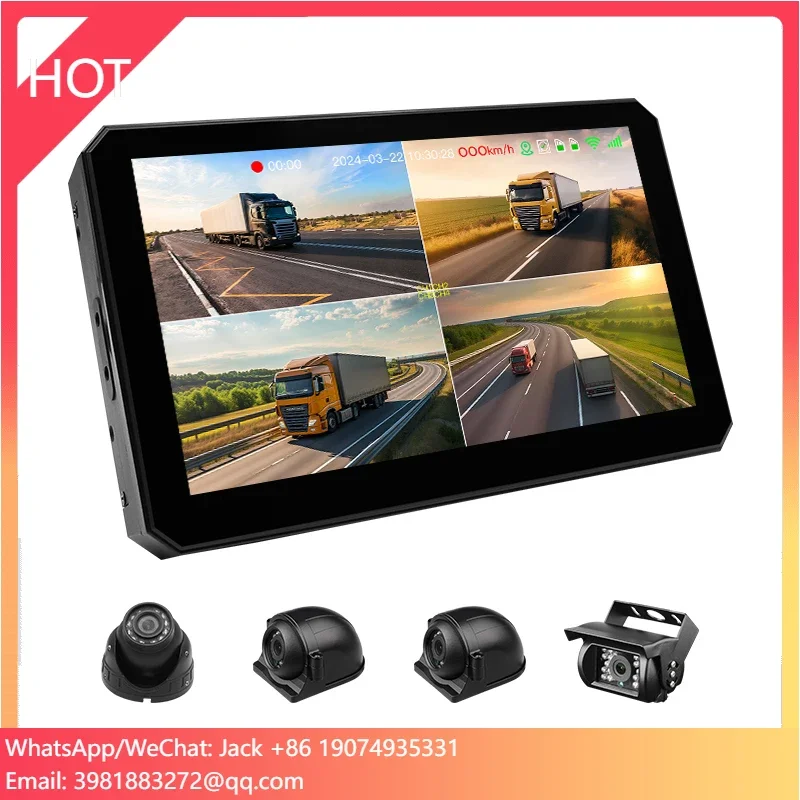 歩行者検知機能付き10.1インチタッチ式車載DVR BSDシステム トラック用4ch 1080P HDドライブレコーダー 車載モバイルDVR MDVRキット